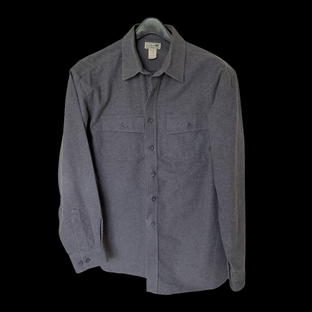 LL Bean Mens Large Gray Chamois Cloth Shirt Heavyweight Cotton Flannel Button Up
